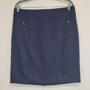 41 Hawthorn Navy Blue Pencil Skirt W/ Faux Black Leather Zippers Size Large